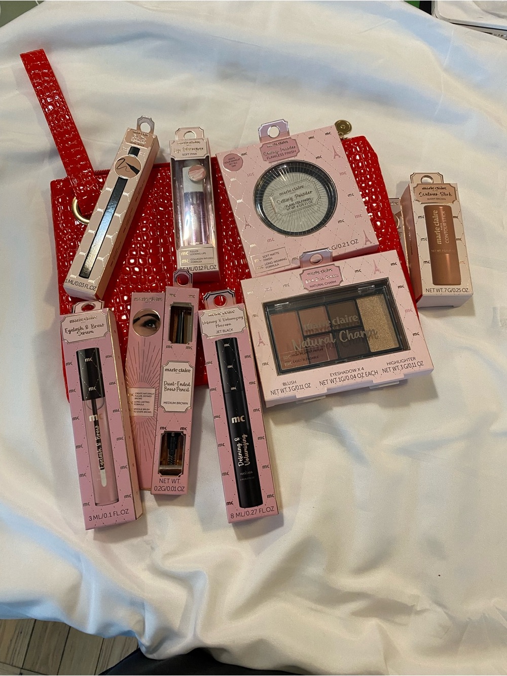 Marie Claire Make up bundle with red crocodile textured make up bag.